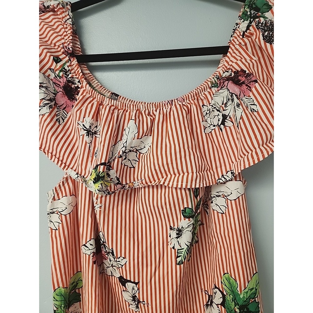 Velvet Heart Women's L‎ Off The Shoulder Dress Ruffle Red White Striped Floral - Picture 2 of 7
